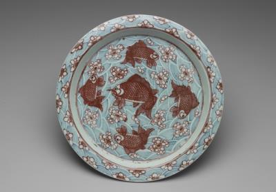 图片[2]-Plate with red fish and waves in underglaze blue, Qing dynasty, Shunzhi (1644-1661)-China Archive